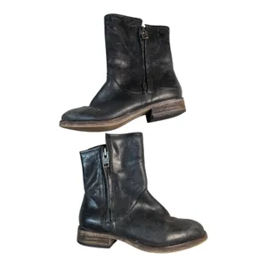 Hinge Sheldon Black Heavy Leather Double Zip Moto Biker Ankle Boots Sz 6.5 thumbnail 2