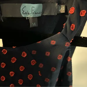 Eva Franco Womens 14‎ Polka Dot Ruffle Fit & Flare Dress Navy Red Keyhole Back thumbnail 4