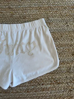 Juicy Couture Cream Shorts with Gold Rhinestone 'Juicy' Logo thumbnail 3