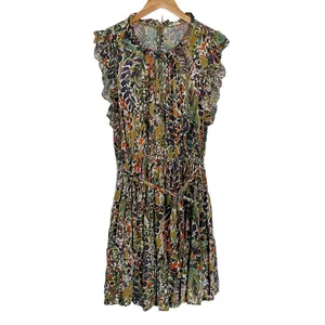 Jodifl Floral Mini Dress Sz 1X Ruffle Tiered Belted Waist Earthy Boho thumbnail 3