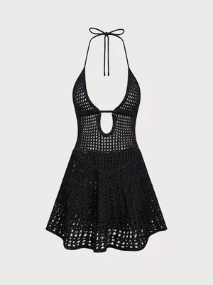 Samiol Black Crochet Swim Cover-Up Dress thumbnail 2