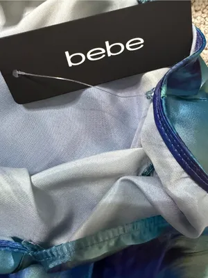bebe Women's Blue Multi Watercolor V-Neck Maxi Dress Size S NWT Made in USA thumbnail 3