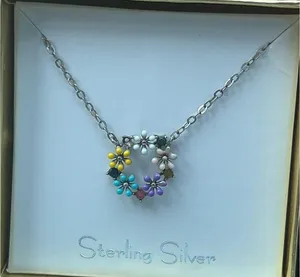 Sterling Silver Flower Wreath Pendant Necklace - 18” thumbnail 1