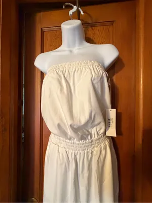 Strapless Elastic Waist pure white Jumpsuit thumbnail 3