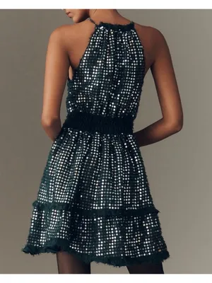 Anthropologie The Somerset Shine Mini Halter Dress In Dark Green Size M thumbnail 2