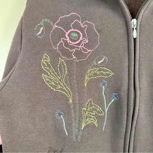 Artisans Brown Floral Embroidered Zip-Up Fleece Jacket Large Casual Cozy thumbnail 3