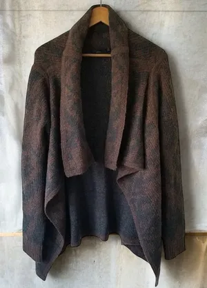 PrAna Open Front Waterfall Cardigan Sweater Brown Gray Geometric Pattern Size M thumbnail 1