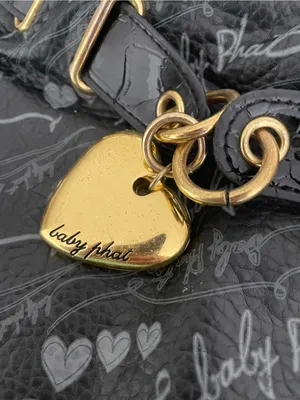 Baby Phat Vintage Y2K Black Shoulder Bag Purse Gold Heart Charm McBling Era thumbnail 3