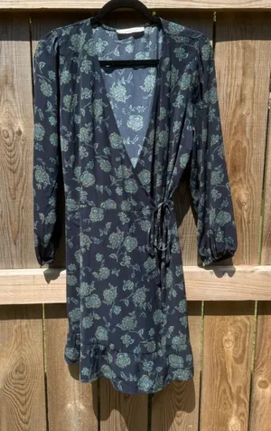 Abercrombie & Fitch Navy Blue Floral Long Sleeve Wrap Mini Dress LT Tall thumbnail 1