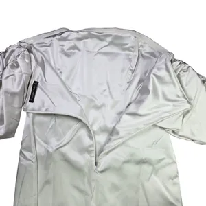 Abercrombie & Fitch Silver Satin Off the‎ Shoulder Puff Sleeve Mini Dress Large thumbnail 5