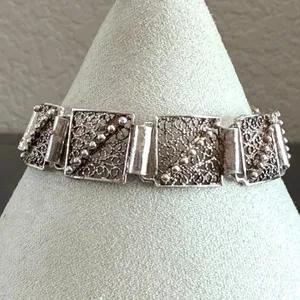Vintage Silver Tone Filigree Panel Link Bracelet thumbnail 2