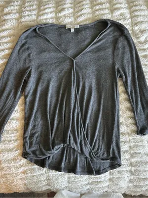 Eri & Ali Faux Wrap Long Sleeve Ribbed Top Charcoal Western Whimsy Anthropologie thumbnail 2
