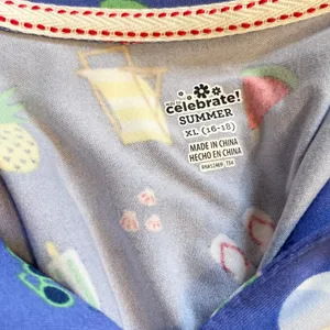 Way to Celebrate Summer Pajama Set XL 16-18 Blue Beach Print Short Sleeve Shorts thumbnail 5