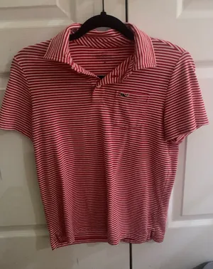 Red white stripped vineyard vines golf shirt thumbnail 1