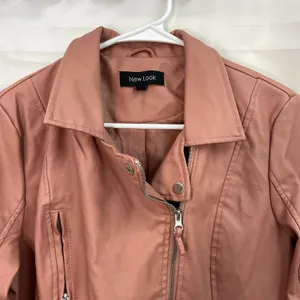 New Look women's mauve pink faux leather zip‎ collared pocket lined jacket large thumbnail 3
