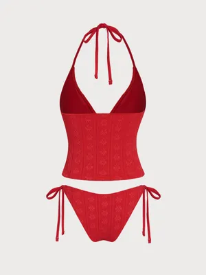 Samiol Red Halter Tankini Top & Tie-Side Bikini Bottoms thumbnail 5