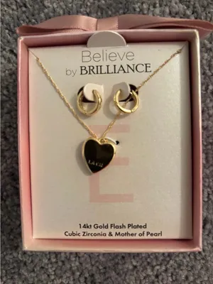 Believe by Brilliance 14k Gold Flash Plated CZ Necklace and Earrings set, “E” thumbnail 1