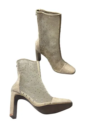 Lulus Samella Light Nude Suede Rhinestone Mesh Mid-Calf Boots thumbnail 1