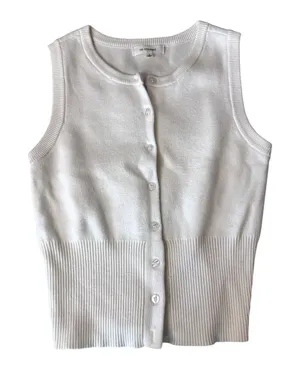 No Comment White Ivory Button Up Sleeveless Sweater Women's Size Medium thumbnail 1
