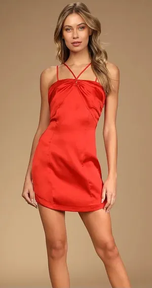 LULUS Chic for the Night Satin Halter Mini Dress‎ thumbnail 1