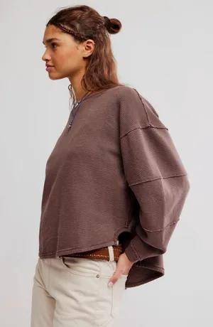 We The Free Eclipse Tee French Chocolate Brown Sweatshirt Ribbed Oversized thumbnail 1