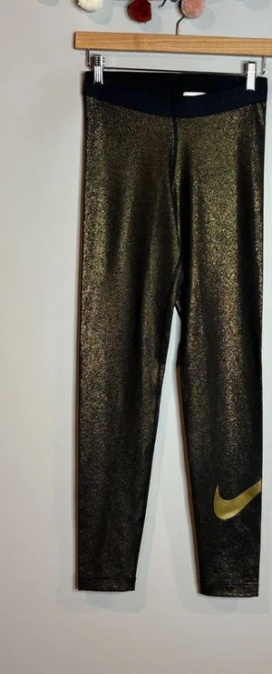 Nike Pro metallic gold and black logo leggings thumbnail 1
