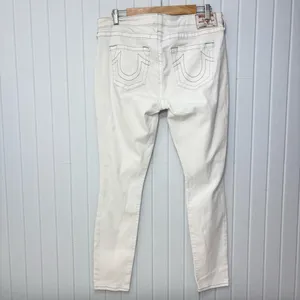 True Religion Curvy Skinny White Distressed Crystal Jeans Size‎ 34 thumbnail 3