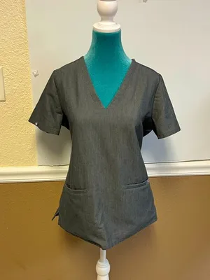 FIGS Technical Casma Three-Pocket‎ Scrub Top – Graphite Grey, Women’s Size S thumbnail 1