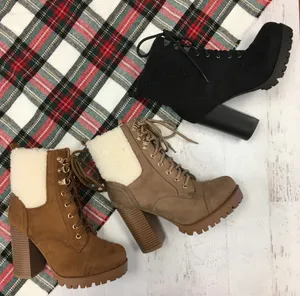 Top Moda Tan Fleece lug Sole ankle Bootie thumbnail 5