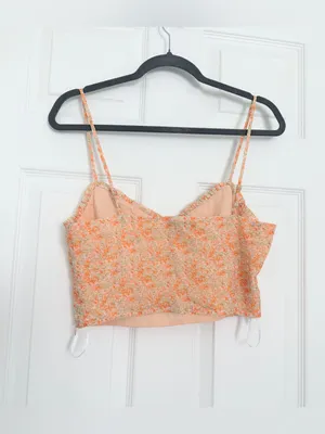 NWT Lulus Ruche Toward Spring V-Neck Cropped Cami Tank - Orange/Floral - M thumbnail 8