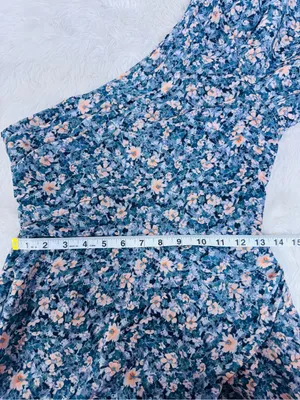 ASTR Santorini One Shouler Midi Dress Medium Blue Floral Wedding Guest Romantic thumbnail 15