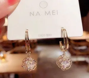 18K Gold Plated Crystal Flower Drop Dangle Earrings for Women thumbnail 1