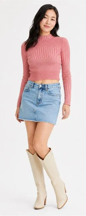 ASOTV American Eagle Ribbed Mock Neck Pullover Pink Salmon Sweater Sz Medium thumbnail 1