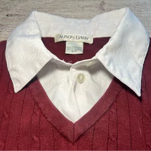 Vintage 90s Academia Sweater‎ Top Womens Small Red Knit Preppy Fall Collared Y2k thumbnail 5