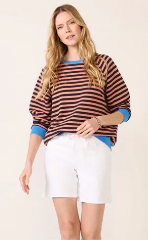 Daydreamer Striped Vintage Relaxed Sweatshirt with Blue Trim thumbnail 1
