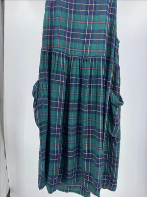 S.Roberts Green and Navy Plaid jumper Midi Dress drop pockets school girl vtg M thumbnail 10