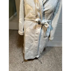 Secret Treasures Women's Sz XL 16-18 Plush Robe Light Gray White Moon Star Print thumbnail 5