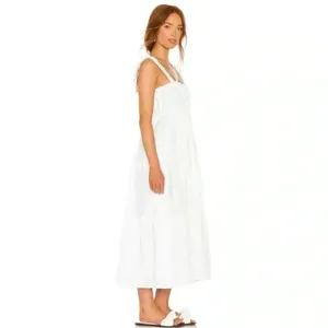 NWT Faithfull the Brand Bellamy Bridal Graduation Linen Midi Dress Plain White thumbnail 3