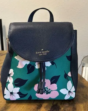 Kate Spade New York Floral Print Backpack – Navy Blue Pebble Leather – Stylish D thumbnail 1