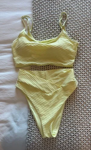 Aerie Textured High Waisted Bikini Set in Yellow thumbnail 1