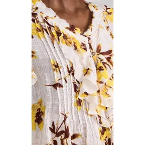 Free People Blouse Womens Small White Floral FP‎ One Adella Ruffle Boho Top thumbnail 2