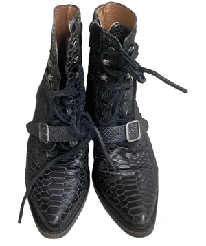 Freeboard by Steven Fauna Black Snakeskin Leather Lace‎ Up Ankle Size Boots 8 thumbnail 1
