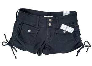 PacSun Black Low-Rise Women's Jean Shorts with Flap Pockets thumbnail 1