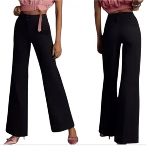 Anthropologie Maeve The Naomi Ponte‎ Wide-Leg Flare Pants Black Sz 12 petite thumbnail 2
