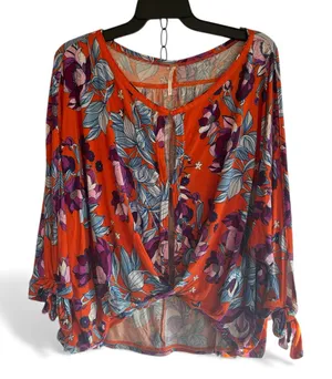 Free People Keepin On Floral Top Blouse Lg Tie Sleeve Boho Cottagecore Bodycon thumbnail 1