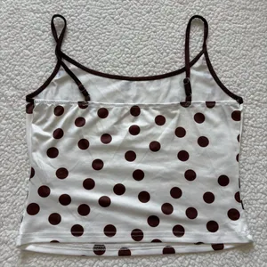 Retro Polka Dot Cami tank Top Brown White Contrast Trim Coquette Y2K Dollete thumbnail 4