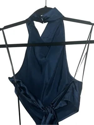 NEW NWT Amanda Uprichard X Revolve Kaye Cutout 100% Silk Mini Dress In Ink Navy thumbnail 8