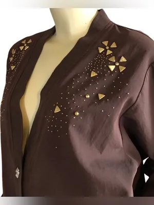 Vintage 1980'S Brown Nylon & Gold Stud Cardigan/Jacket (L) thumbnail 9