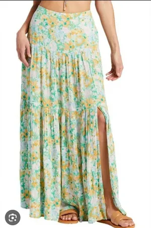 Billabong X Sun Chasers Rave Maxi Skirt Pastel Floral Watercolor Tiered XL thumbnail 1