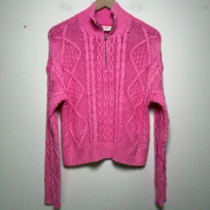 Lucky Brand Women Cotton Sweater Small Pink Cable Knit Quarter Zip Pullover thumbnail 2